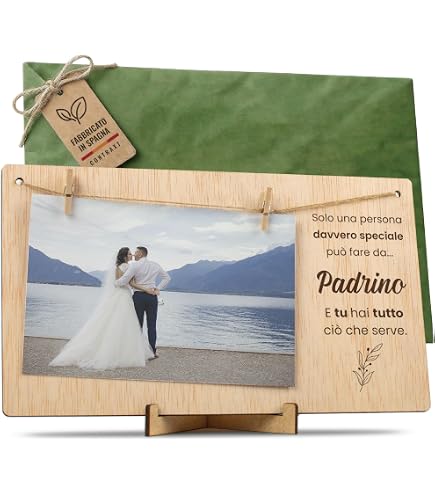 Cornice Portafoto Per Padrino - Regalo Battesimo, Compleanno, Festa Papà - Con Scritta "Grazie Per Essere Il Mio Padrino" - Cuore In Fili Di Cotone, Formato 10x15