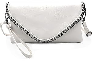 ELIOX - Pochette Donna Elegante con Catena e Tracolla in Morbida Pelle Sintetica - Borsa Clutch Piccola da Sera Borsetta Ragazza Borse Eleganti Cerimonia Matrimonio (Bianco)