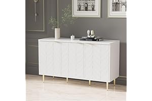 Sweiko Moderne Kommode mit 3 Türen, Türkommoden mit Goldener Handgriff, Sideboard mit Golden Metallbeinen Schubladenkommode Holz Mehrzweckschrank für Flur Schlafzimmer Wohnzimmer Badezimmer