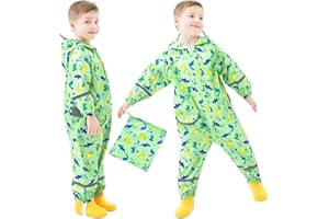 FILOWA Impermeabile Pioggia Bambino Antipioggia con Cappuccio Ragazzi Tuta Portatile Jogging Tutto in Uno Poncho Giacche Impermeabili Bimbi Unisex 1-9 Anni