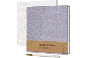 Vienrose Self Adhesive Photo Album for 4 x 6 Picture, Linen Cover Scrapbook Album 40 White Pages DIY Photo Book with a Ballpoint Pen for Wedding, Birthday, 17x18 cm, Purple