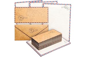 PIPILO PRESS Papel de Papelería estilo Vintage, material de oficina con motivo de viajes con sobres estampados, Paquete de 48