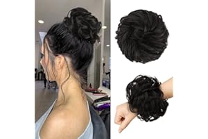 FESHFEN Chignon Postiche Cheveux Grande Postiches, Bouclés Ondulés Extensions Chouchou Postiche Cheveux Naturel Faux Chignon effet decoiffe Elastique pour Femme, Marron Noir 55g