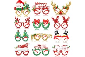 QHPBUY Weihnachtsbrille, 12 Stück Lustige Partybrillen Set, Kreative Weihnachts Gläser Rahmen Glitzer, Weihnachts Accessoires Deko Kinder Erwachsene, Weihnachtsfeier Deko für Fotobox Accessoires Weihnachten