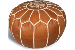 MARRAKESH STYLE Bequemer Leder-Sitzhocker – handgefertigt, ungefüllt, marokkanischer Sitzsack, runder Sitzhocker und Fußstütze, perfekt für Wohnzimmer, Schlafzimmer und Kinderzimmer, Braun