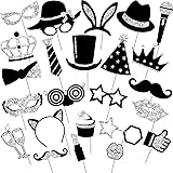 24 Stücke Party Foto Booth Props Requisiten Fotobox Accessoires Mix von Kappen Weinglas Lippen Stift Krawatte Kronen und mehr