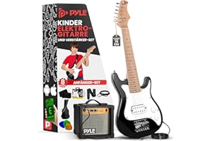 Pyle E-Gitarren Starter-Set für Kinder mit Verstärker, 76 cm Mini-Instrument mit 10W Amp & komplettem Zubehör, PEGKT30 Schwarz