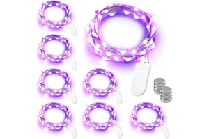 BrizLabs Luces Led Halloween con Pilas, 8 Piezas 2M 20 LEDs Micro Alambre de Plata Cadena de Luces, Impermeable Decorativas Guirnaldas Luces para Navidad Fiesta Hogar Bodas, Púrpura