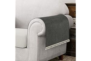 Hokibero Grey Armchair Cover for Arms Sofa Arm Protector Covers Armrest Slipcover for Recliner Chair Linen Armrest Cover for Living Room Couch Sofa Arm Covers, Set of 2, Tassel Edge