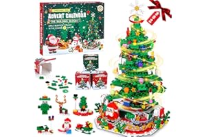 YOOHBERRYS Calendario Avvento 2025 Bambini, 24 in 1 Calendario dell'Avvento Rotante, 701 Pezzi Albero di Natale Mattoncini da Costruzione Giocattolo con Luce LED, Regalo di Natale per Bambini e Adulti