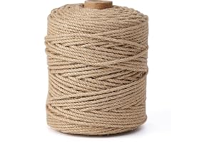 FEBSOW 1mm 2mm 3mm 4mm 6mm 8mm 10mm Cuerda de Yute Natural marrón | Cuerda de Embalaje de Regalo, Cinta para Manualidades, Cuerda Decorativa para Embalaje, Cuerda rascador para Gatos Cuerda sisal