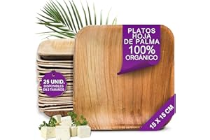 Waipur 25 Platos Desechables de Hoja de Palma Orgánicos - Cuadrado Pequeño, 15x15 cm - Vajilla Ecológica Elegante - Estable, Natural y Compostable - Menaje para Fiestas o Cocktail
