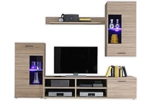 STELLA TRADING FRONTAL Wohnwand Komplett-Set in Eiche Sonoma Optik - Moderne Schrankwand mit LED-Beleuchtung für Ihr Wohnzimmer - 230 x 190 x 38 cm (B/H/T)