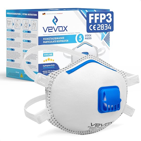 Masques FFP3 Bleu - Lot De 50 Certifiés CE - Filtration ≥99% - Made In Italy