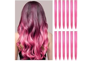 LIPENS 12 PCS Pink Hair Extensions Clip In for Kids Girls Women, 22" Pink Clip in Hair extensions, Highlights Pink Hair Extensions, Synthetic Straight Hair Piece DIY Girls Hair Accessories on Daily Party