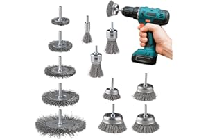 STARWARD Pack of 12 Wire Brush Drill, 6 mm Steel Brush, Polishing Attachment, Cordless Screwdriver, Grinding Attachment Cordless Screwdriver with Storage Box, for Rust Remover, Metal, Drill Polishing Grinding