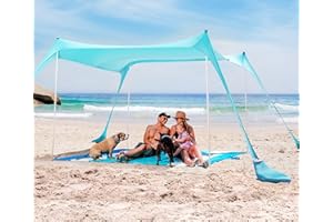 SUN NINJA Strandzelt, Sonnensegel LSF 50+, mit Sandschaufel, Heringen und Stabilitätsstangen, Schattensegel für draußen für Campingausflüge, Angeln, Spaß im Garten oder Picknicks