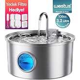 Westus inPets Y10&trade; Pencereli Otomatik Kedi Su Sebili | 304 Paslanmaz &Ccedil;elik | Kedi K&ouml;pek İ&ccedil;in Su Pınarı, Işıklı Su &Ccedil;eşmesi, Ul