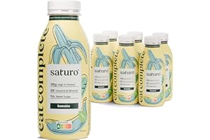Saturo Pasto Sostitutivo Frullato Gusto Banana | 36 g di proteine & senza zucchero | 400 kcal | Vegano | Pasto Bevibile con Nutrienti Essenziali | 6 x 400 ml
