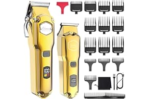 Hatteker Rasoio per capelli e tagliacapelli Kit per Uomo Tagliacapelli Tagliacapelli IPX7 Impermeabile Tagliacapelli Lama a T Tagliacapelli Professionale USB Ricaricabile (Oro)