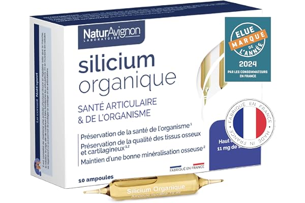 NaturAvignon Silicium Organique liquide | Articulation, cartilage, os, systeme immunitaire adulte | silice naturelle | Silicium 4 X plus biodisponible | 10 ampoules I Fabriqué en France