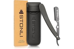 STONLI® Cut Throat Razors - Straight Razor with Matte Black Finish Professional Barber Razor - Premium Quality Single Blade Shaving Razor for Moustache and Beard - Pouch Included (Black Wooden)