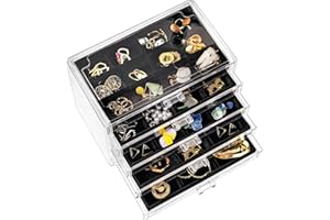 ProCase Acryl Schmuck Organizer Schmuckschatulle für Damen Durchsichtige Schmuckaufbewahrung Schmuckkästchen Schmuckbox mit 5 Schubladen für Ohrringe, Ringe, Armbänder -Schwarz