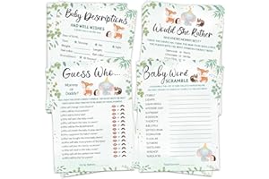 HOMANGA Baby Shower Games, 4 Fun Games for 25 Guests, Woodland Animal Theme, Who Knows Mommy Best, Guess Who Mommy or Daddy, Word Scramble, Gender Neutral Baby Shower Decorations for Boy or Girl