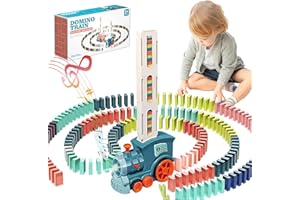 ZAOSMUS Domino Zug Spielzeug Set für Kinder, 100 Stück Automatische Domino Verlegung Zug, Elektrischer Zug mit Ton, Kinder Bausteine ​​Stapelung Spiel Spielzeug für ab 3 Jahren Jungen und Mädchen (Zyan)