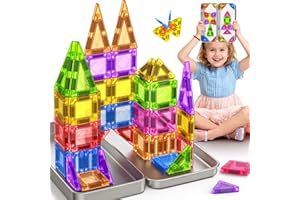 KAYSAITOY Mini Magnetic Tiles for Kids Travel 42PCS Magnetic Building Blocks with Iron Box, Portable On-The-Go Magnet Travel Toys for 3+ Year Old Boys Girls Toddlers Preschool Learning Christmas Birthday Gifts