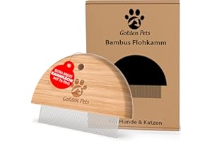 ‎GOLDEN PETS Golden Pets Bambus Flohkamm I Entfernt Flöhe bei Hunde & Katzen I Läusekamm, Staubkamm, Haustierkamm, Zeckenbürste, Nissenkamm + E-Book Pflegehandbuch