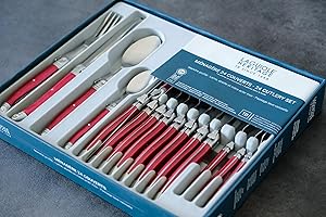 Laguiole Production - Ménagère 24 pièces - Set de Couverts de Table Acier INOX et ABS pour 6 Personnes - Présentation Coffret Cadeau - Couleur nacré Rouge