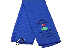 LEVLO Ahhhh Serviette de golf brodée avec clip pour retraite, golf, yesterday, golf, demain (Bleu-BK)