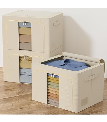 Yawinhe 2 stuks opbergbakken onder het bed, opvouwbare kledingtas, transparant venster en ritssluiting, voor beddengoed, 60 x 30 x 15 cm, beige, SNH001BES- 2