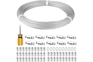Abimars Cavo acciaio 304 inox 50m, con Manicotti in alluminio, ditali, ideale per piante rampicanti, guida per illuminazione, decorazione per uccelli, cibo, fiori, fai da te