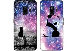 DiaryTown 2 Pack für Samsung S9 Hülle, Ultra Dünn Silikon Bumper Schutzhülle Stoßfest mit Muster Motiv Schwarz Handyhüllen Weich TPU Cover für Galaxy S9 - Sternenhimmel Katze & Panda