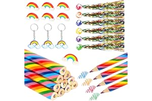 Bomtop 40 Stück Kinder Regenbogens Schreibwaren Set, Buntstifte Radiergummis Hüpfball Schlüsselanhänger für Kindergeburtstag Mitgebsel Gastgeschenke Children's Birthday Party