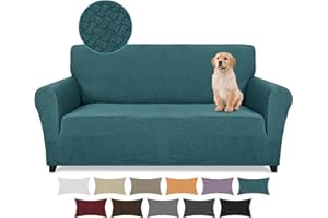 Lydevo Copridivano 2 Posti con Braccioli Fodere per Divano Jacquard Nuovo Spessore Rivestimento per Divano con 2 Copricuscini Universale Divano Protector per Animali,Tattile Jacquard#Blu Pavone