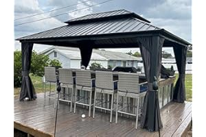 PURPLE LEAF Tonnelle de Jardin Exterieur Aluminium 4,85 x 3,65 m, Pergola Jardin Exterieur à Double Toit en Acier Galvanisé avec Rideaux, Tente de Réception Robuste pour Fête, Stockage, Atelier, Gris