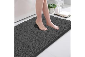 DTXDTech Bathroom Mat 50 x 80 cm, Non Slip Bath Mat, Chenille 20 * 32inch Toilet Rug, Soft and Absorbent Bath Mat for Bathroom, Bedroom, Kitchen (Dark Grey)