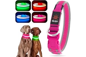 YFbrite Świecąca obroża dla psa, ładowalna obroża dla psa LED, migająca obroża dla psa, regulowana, odblaskowa, świecąca w nocy (różowa, średnia)