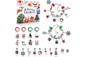 Aitsite Calendrier de l'Avent Bijoux File 5-13 Ans, Calendrier de l'Avent 2024 Enfant Fille, 22 Perles 2 Bracelets, Calendrier de l'Avent Bricolage Kit Bijoux Creation, Noël Cadeaux Calendrier Avent
