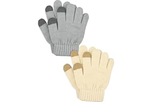 Kiiwah 2 Pares Guantes de Punto para Niños, Unisex Guantes de Dedos Completos Cálidos de Invierno, Guantes de Elásticos Mágicos de Otoño para Niños y Niñas