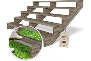 ‎GARTENWELT RIEGELSBERGER Gartenwelt Riegelsberger Terrassentreppe Breite 190 cm Treppe mit 5 Stufen Geschosshöhe 89 cm Massivholz Kiefer kesseldruckimprägniert Komplett-Set Wangen, Bohlen & Schrauben