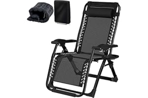 Fiutazge Chaise Longue Jardin Exterieur, Chaise de Jardin avec Coussin Rembourré, Porte-Boisson, Repose-tête, Housse de Transat, Transat Jardin Exterieur pour Patio, Plage, Piscine, Noir