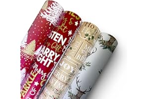 MERRIMEN 4 x 8m Christmas Wrapping Paper roll - Perfect for Birthday, Festival, Party or Gift and Festive Decoration | Quality Festive Designed | Eco-Friendly, Recyclable (Style 9) (32m total)