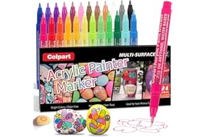 COLPART 24 Colors Acrylic Paint Markers - Acrylic Paint Pens 0.7mm Extra Fine Tip Paint Pens Paint Markers for Rock Painting,Wood, Canvas, Stone,Glass, Ceramic Surfaces, DIY Crafts Making Art Supplies