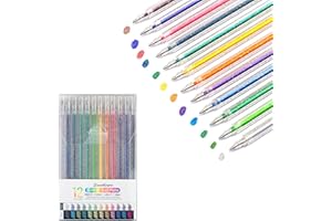 SMOOTHERPRO Metallic Gel Pens | Set of 12 | Glitter Colored Pen | for Coloring Books Cards Journaling Crafting Drawing Writing (SC623-12) | 1.0mm Tip | 12 Colors