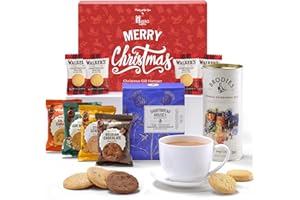 HATTIE'S GIFTS Scottish Afternoon Tea Hamper - Luxury Tea Gift Set with Shortbread Biscuits Gift - Scottish Gifts and Christmas Hamper for Women & Men, Presented in A Red Merry Christmas Box