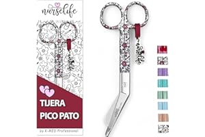 Nurse Life Tijeras Enfermeria Punta Roma - Ideal para Porta tijeras Enfermeras con Apuros - Punta Redonda Profesional - Primeros Auxilios - Tijeras Pico de Pato Enfermeria (Flores Rosa)